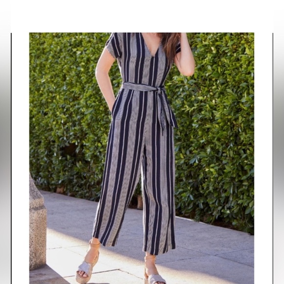 Rails Angela Striped Linen Blend Pants Jumpsuit. Size Large. Dark Navy and White - Picture 1 of 8